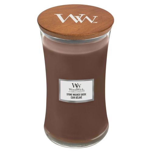 Woodwick, Vonná Sviečka Classic, Stone washed suede 609,5g, Semiš - Dopredaj