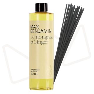 Max Benjamin, Náhradná náplň pre vonný difuzér, Lemongrass & Ginger, Citrónová tráva a zázvor, 300ml + 24 ks náhradných čiernych tyčiniek RB-DRL01