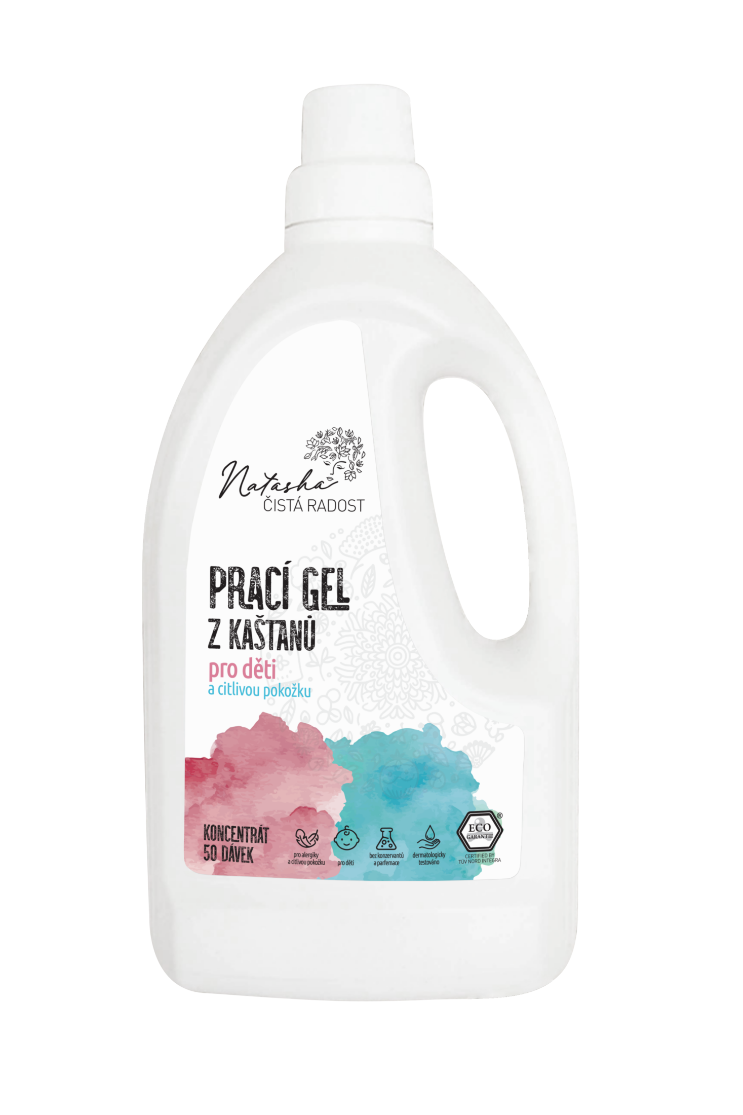 Natasha_Prací gel pro děti a citlovou pokožku_koncentrát_1,5L Natasha Prací gél z gaštanov pre deti a citlivú pokožku 1,5 l